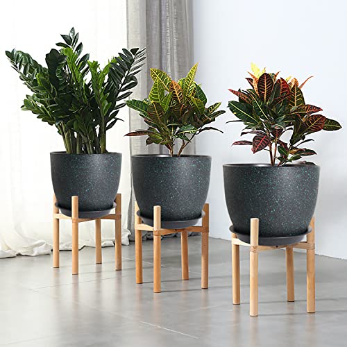 WOUSIWER Plant Pots 10/9/8 inch, Set of 3 Modern Decorative Plastic Planters with Drainage Holes and Saucers for House Plants Indoor Flowers Plants, Black with Green Speckles - color: Black With Green Speckles