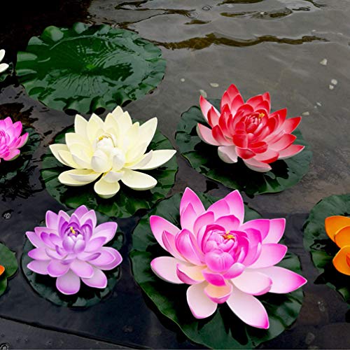 5Pcs Lily Pads for Ponds, Artificial Lotus- Water Lily Pads Leaves & Floating Foam Lotuses for Garden Fish Pond Aquarium Pool Wedding Decor