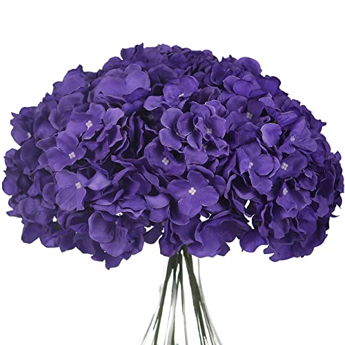 10PCS Artificial Hydrangea Flowers, Fake Hydrangea Silk Flowers Heads with Stems for Wedding Home Party Shop Baby Shower Decoration-Dark Purple - color: New-dark Purple