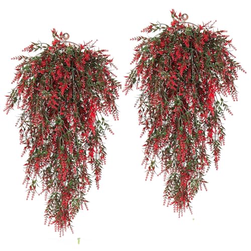 RECUTMS Artificial Fall Lavender Hanging Plants, 4 Pcs 30.3 Inch, | UV Resistant Plastic, Faux Trailing Greenery for Home,Room,Garden Wedding,Porch,Indoor,Outdoor Decor, Easy Care, DIY Friendly - color: Red