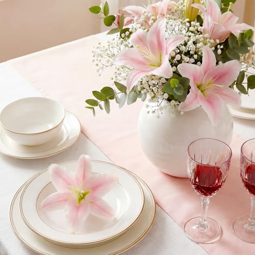 Suncalla 30 Pack Large Artificial Lilies Flower Heads with Realistic Stamens 5.9" Faux Fake Lily Flower Heads Bulk for DIY Crafts Cake Wedding Bridal Wreaths Table Home Party Decor (Pastel Pink) - color: Pastel Pink