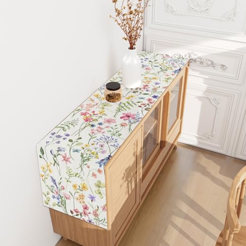 Watercolor Flowers Spring Table Runner Spring Summer Easter Flower Floral Home Kitchen Dining Room Table Decorations 13x72 Inch - size: 13x108 inches