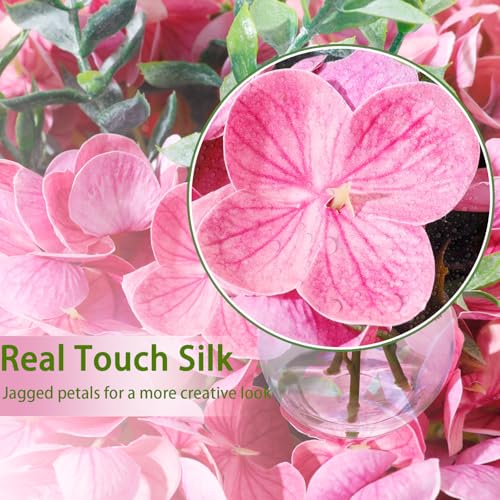 Rose Red Hydrangea Artificial Flowers with Eucalyptus in Vase Fake Flowers Coffee Table Decor Real Touch Flowers with Faux Water for Home Decor - color: A-rose Red