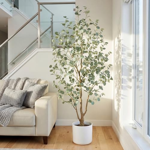 6FT Artificial Eucalyptus Tree Indoor, Faux Eucalyptus Tree with 636 Silk Leaves, Tall Fake Tree - Artificial Tree Indoor for Living Room Office Bedroom Home Decor - size: 6ft