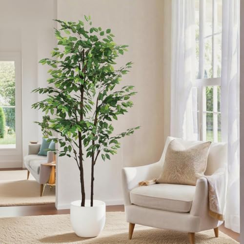 7.22ft Ficus Artificial Trees, Lifelike Faux Tree, Green Lush Fake Ficus Tree Artificial Plants for Office Home Living Room Indoor Outdoor Modern Decor, Perfect Housewarming Gift - color: Green-ap08