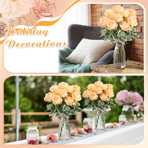 Zeyune 36 Pack Artificial Flowers Centerpiece with Vase Bulk for Wedding Table 24 Bundles Silk Floral Faux Rose Bouquet with 12 Plastic Vase for Bridal Shower Table Decor(Champagne) - color: Champagne