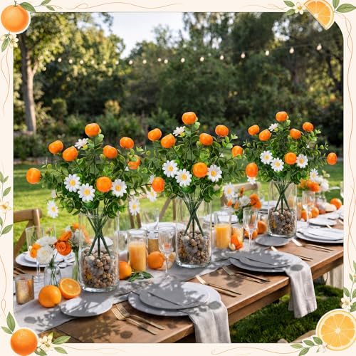 Tigeen 24 Pack Orange for Decoration Fake Orange Branches Artificial Vivid Faux Tables Centerpiece for Kitchen Stem Fruits for Home Spring Summer Decor - style: Orange