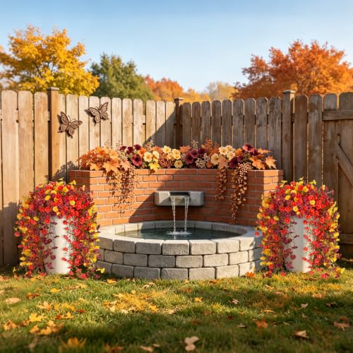 INXUGAO 8 PCS Fake Fall Flowers Artificial Faux Plants for Outdoor Decor | UV Resistant Realistic Home Outside Indoor Patio Front Porch Planter Garden Balcony Yard Window Box Orange Brown Yellow - color: Orange Yellow Brown