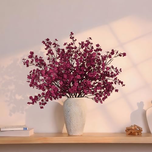 Yastouay Fake Fall Flowers Real Touch Silk Flowers, 5Pcs Fall Burgundy Artificial Flowers for Decorations, Babys Breath Artificial Flowers Bulk for Thanksgiving Fall Decor Floral Arrangement - color: Burgundy, size: 5 Pcs