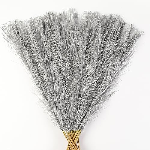 Silver Pampas Grass Decor, 30 Pcs 17" Faux Pampas Grass Short Decor, Pompas Grass Flower Arrangement and Vase Filler for Boho Home Wedding Decoration - color: Sliver, size: 17'' Tall