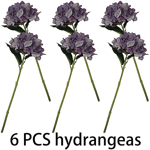 Purple Hydrangea Artificial Flowers,6 Pcs Faux Hydrangea Flowers,Artificial Hydrangeas Flowers with Stems,Fake Hydrangeas, Silk Hydrangea Flower with Stem (6, Eggplant Purple) - color: Eggplant Purple