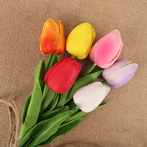 30pcs Real Touch Tulips PU Artificial Flowers Plants Decor, Multi Color Fake Tulips Flowers for Arrangement Wedding Party Easter Spring Home Dining Table Room Office Decoration. - color: Colours
