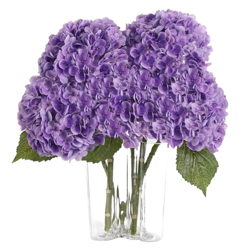 Coferset 3pcs Purple Lifelike Hydrangea Artificial Flowers 22inch Real Touch Faux Hydrangea Flower Stem for Home Party Wedding Floral Filler Arrangements Ceterpieces Bouquets - color: Purple, size: 3pcs