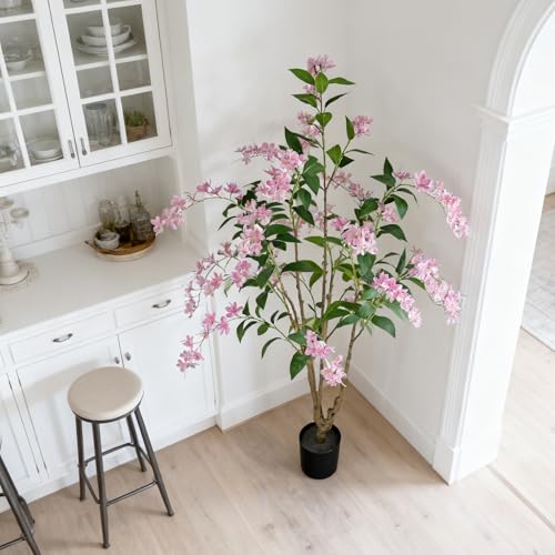 Artificial Jasmine Tree 6ft Black Flower Pot Fake Trees, Lifelike Artificial Trees with Natural - Looking Blooms, Perfect for Any Space - size: 6ft