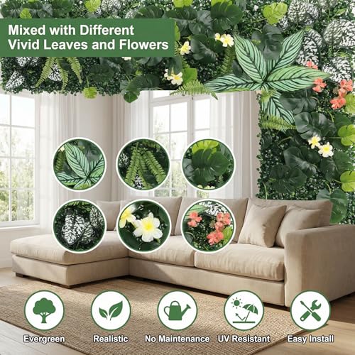4 Pack 20"x20"Grass Wall Panels-Artificial Boxwood Panels for Greenery Wall Backdrop,UV-Protected Greenery Wall Backdrop Faux Greenery for Indoor Outdoor Decor,Garden Fence,Wedding,Privacy Screen - size: 20x20 4PCS-06