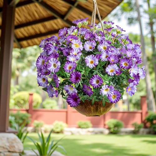 Dark Purple Artificial Morning Glory Flowers for Outdoor Planters, Premium UV Resistant Silk Faux Flowers for Porch, Hanging Basket & Window Box, Elegant Garden Decor, No Pot, 13.3 Inch, 8 Bundles - color: Light Purple 8pcs