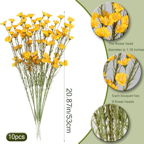 CITYES 10 Pcs Artificial Wildflowers with Stems Bulk Silk Spring Flowers 21 Inch Fake Forsythia Branches Orange Faux Wildflowers Floral Arrangements for Home Decor Indoor Outdoor Wedding Centerpieces - color: Orange