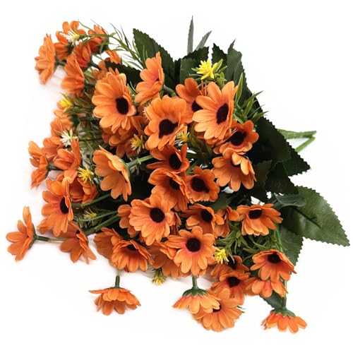 CATTREE Artificial Flowers Orange Daisy, Faux Silk Mini Daisies Realistic Flower Bouquet Plastic Plants for Indoor Porch Window Box Garden Wedding Party Greenery Shrubs DIY Filler Decoration 4 Pack - color: Daisy - Orange - 4 Bundles