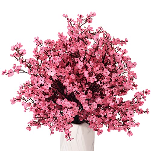 15PCS Artificial Baby Breath Flowers Fake Silk Real Touch DIY Floral Bouquets Decor Wedding Party Decoration Arrangements-Hot Pink - color: 15pcs-hot Pink
