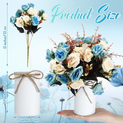 Domensi 6 Sets Wedding Centerpiece for Table Artificial Rose with Vase Fake Bouquets and Metal Pot Flower Arrangements for Bridal Shower Birthday Party Event Table Decor (Teal) - color: Teal