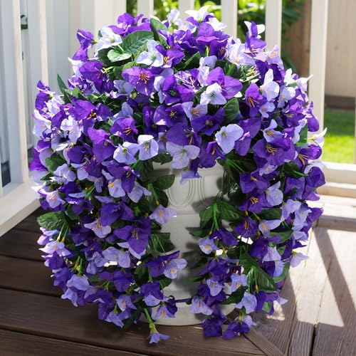 Faux Bougainvillea Artificial Flowers Plants for Outdoor Outside Decoration, 2pcs Fake Flowers Silk Long Trailing Vines UV Resistant Realistic Faux Flowers for Front Door Porch Planter Urn Yard, Mix - color: Light Purple + Dark Purple
