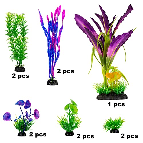 UNEAK 11 pcs Aquarium Flower Plant Plastic Set Fish Tank Large Artificial Decor Resin Plants Ornament Beta Goldfish Decorations Ornaments Freshwater & Saltwater Décor (Mix) - color: Plant Set Mixed Color