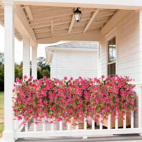 Artificial Faux Flowers Plants for Outdoor Spring Summer Decoration, 2PCS Fake Silk Daisy Flowers No Fade UV Resistant Realistic for Outside Home Planter Porch Patio Balcony Yard Decor (Rose Red) - color: Rose Red