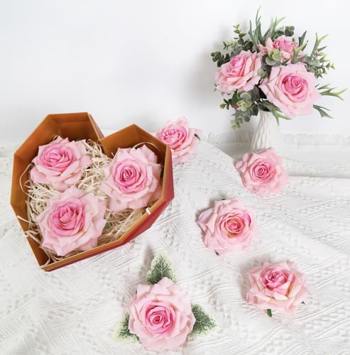 Pink Roses Artificial Flowers 4.3" Velvet Roses 16pcs Pink Flowers Artificial for Decoration Fake Pink Roses for Wedding Bridal Bouquets Party Centerpieces Home Table Decor (Pink) - color: 4.3" Pink