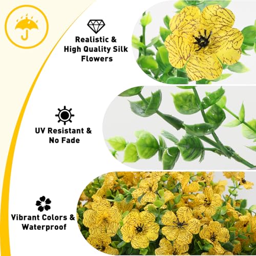 24 Bundles Artificial Flowers for Outdoors, UV Resistant Faux Flowers for Outdoor Planters, Fake Flowers for Outside Porch Patio Window Box, Mixed Color Daisy Bushes for Garden Decor(Yellow) - color: Yellow