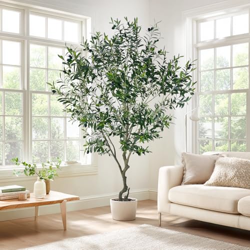 8ft Artificial Olive Tree Potted Plant | Application: Large faux olive tree decor for indoor home, office and living room arrangement - size: 8ft