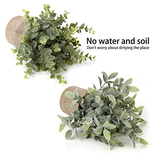 Briful Artificial Potted Plants Set of 2 Small Faux Plant Eucalyptus Mini Fake Plant Decor for Home Table Office Room Desk Bathroom Shelf Kitchen Rustic - color: 2-grey