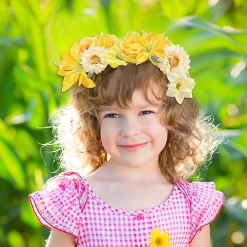 rongflower Fake Flower Heads for Crafts - Yellow Silk Artificial Roses, Peonies, Daisies & Mini Floral Heads Bulk (48-Pack) for Wedding Decor, Graduation Cap, Cake Topper, Baby Shower, Home Decoration - color: Yellow