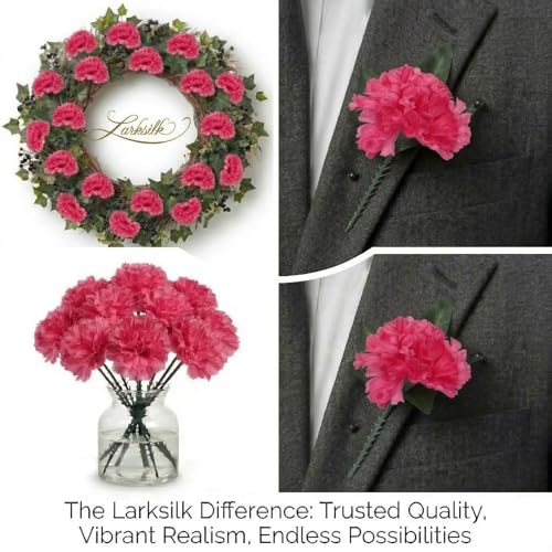 Larksilk 500 Pack Artificial Carnations - Bulk Silk Flowers for Weddings, Mother's Day, Graduations, Easter & Memorial Day - 3.5" Heads, 5" Stems, Real Touch Petals, 18 Colors Available - Fuchsia - color: Fuchsia, size: 500