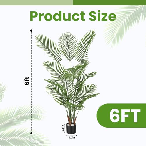 Artificial Palm Trees, 6FT Tall Faux Tree for Indoor and Outdoor, Artificial Plants with Basic Planter, Suitable for Home, Bathroom, Porch Outside Patio Decor - size: 6ft