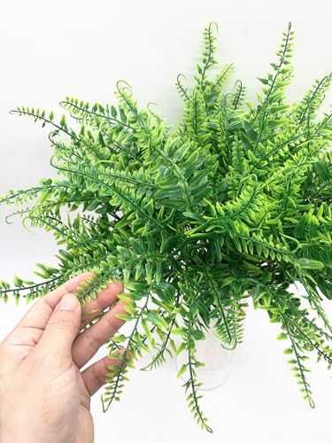 CATTREE Artificial Ferns Shrubs Fake Fern Leaves Boston Grass 8 Pack, Plastic Greenery Plants Bushes for Home Indoor Outdoor Garden Verandah Kitchen Planter Filler DIY Wedding Party Decoration 8 Pcs - color: Boston Fern - 8 Pcs