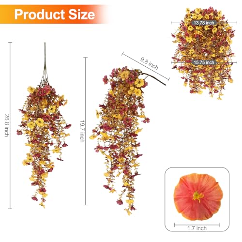 Fall Decor Artificial Flowers for Outdoor Decoration, 4Pcs Fake Hanging Flowers Mums Silk UV & Fading Resistant, Artificial Faux Plants for Home Patio Yard Garden Farmhouse Halloween - color: Yellow and Brown