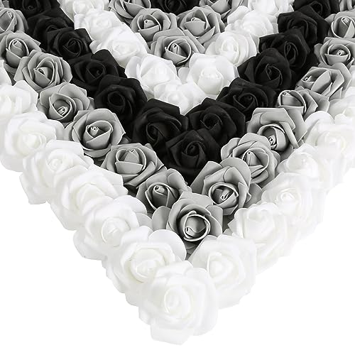 Foam Roses,200PCS Black Roses Artificial Flowers 1.97in Foam Flowers for Craft DIY Wedding Party Home Decoration(Black&White&Gray) - color: Black&white&gray