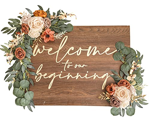 Lookein Artificial Flower Swag for Wedding Welcome Sign Floral Decoration for Wedding Ceremony Wedding Reception Entry Decoration Set of 2, Chic Terracotta