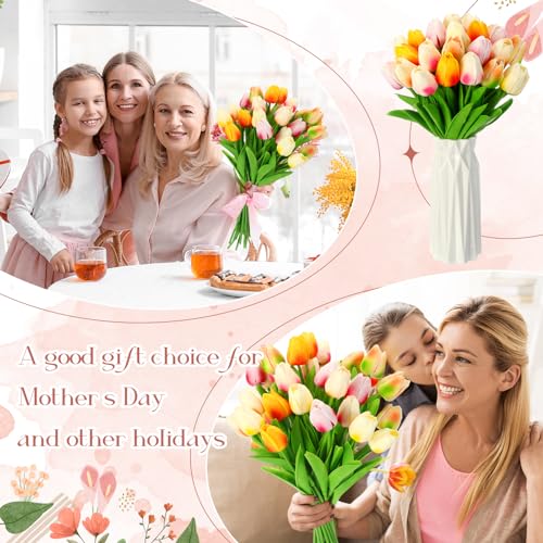 Lyrow 30 Pcs Tulips Artificial Bouquet Flowers Faux Tulips for Home Kitchen Wedding Decorations,Gift Idea for Easter Decor Mother's Day Birthdays(Multi Colors) - color: Multi Colors