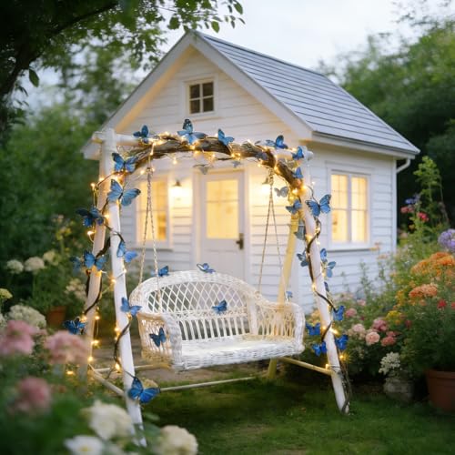 Blue Butterfly LED Tree Branch Lights for Wall, Butterfly Vine Lights for Bedroom with 96 LED Flower String Lights and USB Powered,8Lighting Modes for Indoor Window Wedding Decor (75 in) - size: 75in, style: Blue butterfly