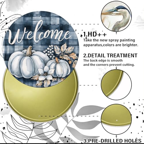 Vintage Pumpkin Welcome Fall Round Metal Sign Pumpkin Sign Farmhouse Rustic Wreath Wall Decoration for Indoor Outdoor Home Porch Window Decor 12 Inch - color: Thanksgiving 10, size: 12 inches