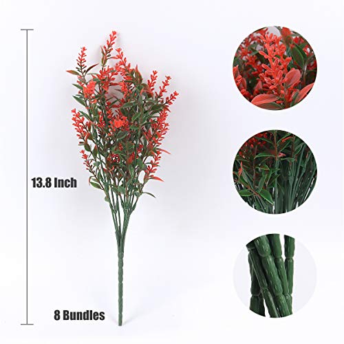 RECUTMS Artificial Lavender Flowers Plants 8 Bundles UV Resistant Faux Outdoor Plastic Greenery Shrubs Plants Hanging Planter Kitchen Home Wedding Office Garden Decor (Orange Red) - color: Orange, size: 8 Bundles