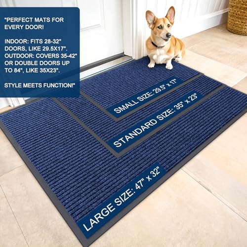 OLANLY Front Door Mat Indoor Outdoor Entrance, Waterproof Heavy Duty Doormat, Fade Resistant, Low Profile, Easy Clean Patio Porch Welcome Floor Mats for Entry, 29.5x17, Blue - color: Blue, size: 29.5" X 17"