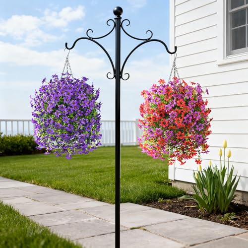 Artificial Hanging Baskets Outdoor, 4 Bundles Artificial Hanging Flowers Outdoors Spring Summer Decoration, No Fade Realistic Fake Hanging Baskets for Porch Patio Balcony Home Yard Decor - color: Purple