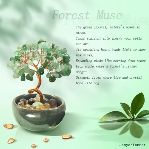 Green Aventurine Crystal Tree,Harmony Office Desk Home Decor,Vitality Gift with Copper Wire in Ceramic Base - color: 3-forest Muse