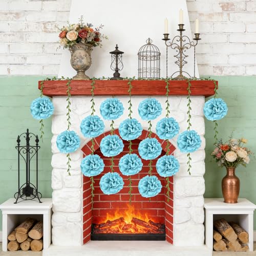 Blue Flower Garland for Backdrop - 2 Pcs Hanging Artificial Floral Garlands for Room Wall Table Home Decor, 8.2 Ft Faux Paper Flower Vines for Garden Wedding Arch Party Decoration - color: Blue