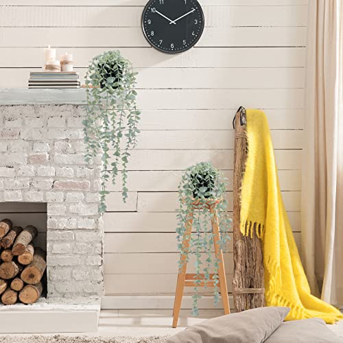COCOBOO 2 Pcs Artificial Eucalyptus Plants Shelf Hanging Fake Plant in Pot for Wall Bedroom Home Patio Indoor Outdoor Decor - size: 5.9in-24in