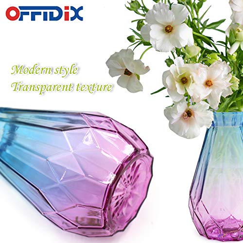 OFFIDIX Glass Vase Gradient Multicolor with Geometric Faceted Design Flower Vase for Weddings, Events, Decorating, Arrangements, Flowers, Office, or Home Decor - color: A-blue Purple Gradient