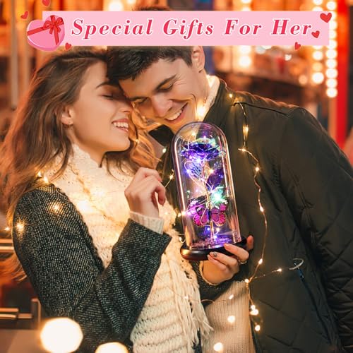 Mothers Day Birthday Gift for Mom from Daughter Son Purple Rose Eternal Flower Light Up Rose in Glass Dome with Butterfly, Mother's Flowers Gifts for Mom Women Wife Grandma Delivery Prime - color: Purple a