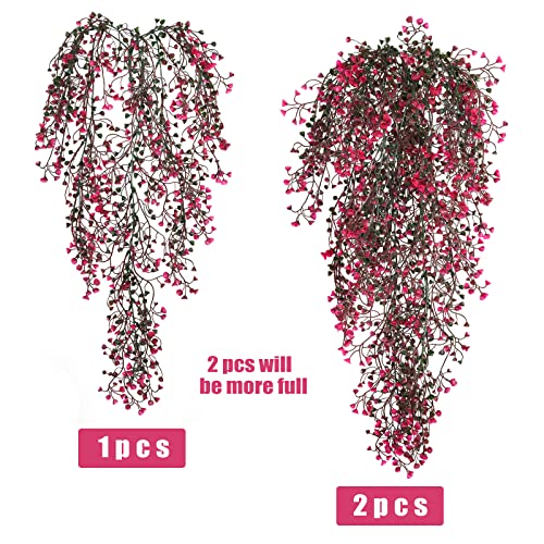 RECUTMS Hanging Fake Vine Plants 4 Pcs Artificial Large Garland Faux Flower Ferns Plant Baby Breath Ivy Room Wall Decor Home Office Garden Wedding Party Indoor Outdoor Decor (Pink) - color: Pink